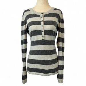 Vintage Y2K Saks Fifth Avenue Women’s Henley Sweater Silk Cashmere Striped Med